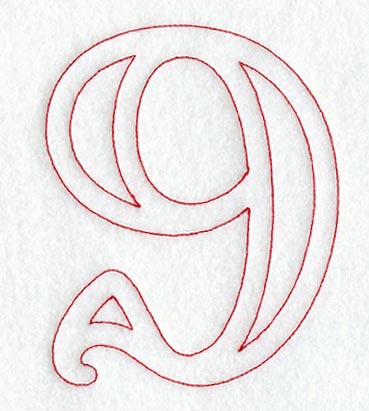 Majestic Number 9 (Redwork) - 5 Inch