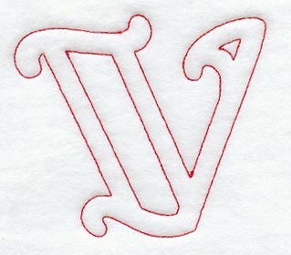 Majestic Letter V (Redwork) - 5 Inch