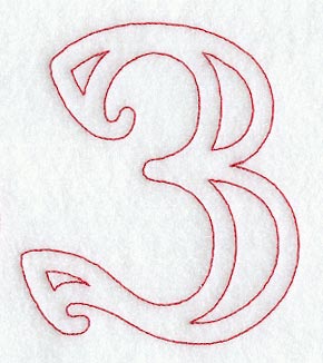 Majestic Number 3 (Redwork) - 5 Inch