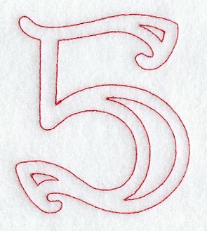 Majestic Number 5 (Redwork) - 5 Inch