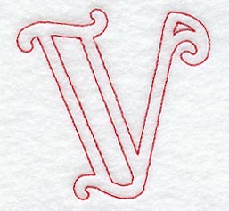 Majestic Letter V (Redwork) - 5 Inch
