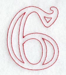 Majestic Number 6 (Redwork) - 5 Inch