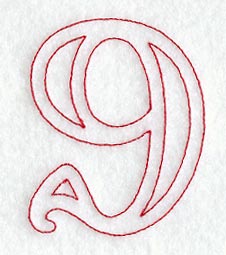 Majestic Number 9 (Redwork) - 5 Inch