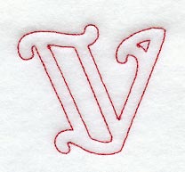Majestic Letter V (Redwork) - 5 Inch