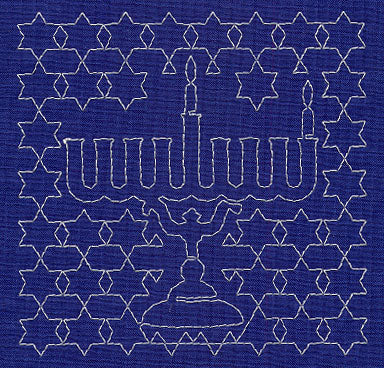 Menorah Sashiko Square - First Night