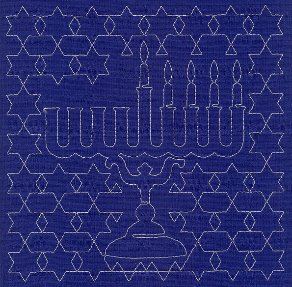 Menorah Sashiko Square - Fourth Night