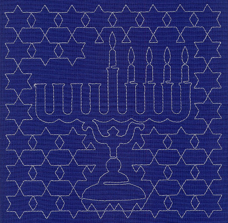 Menorah Sashiko Square - Fourth Night