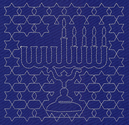 Menorah Sashiko Square - Fourth Night