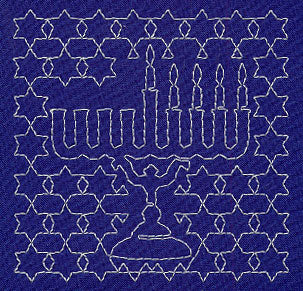 Menorah Sashiko Square - Fourth Night