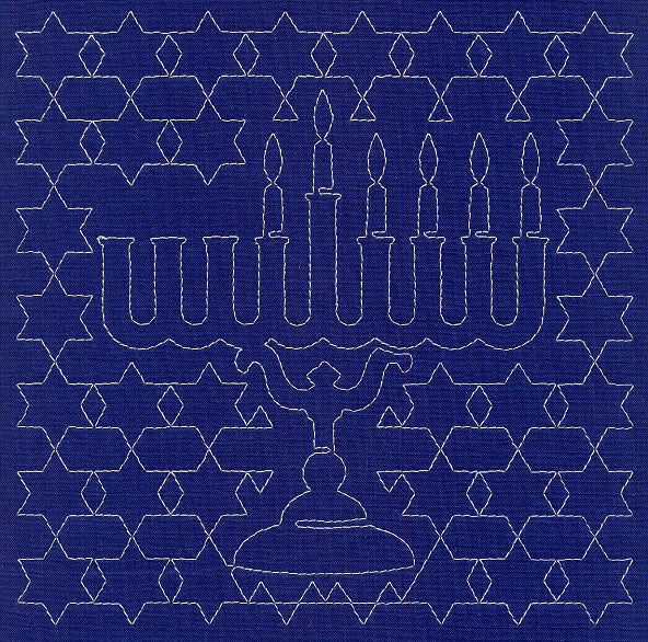 Menorah Sashiko Square - Fifth Night