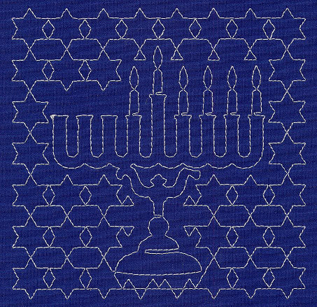 Menorah Sashiko Square - Fifth Night