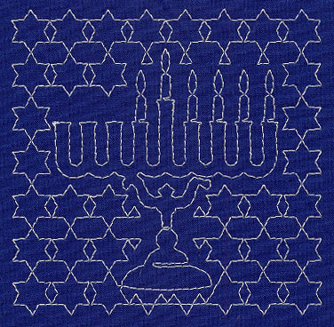 Menorah Sashiko Square - Fifth Night