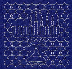 Menorah Sashiko Square - Fifth Night