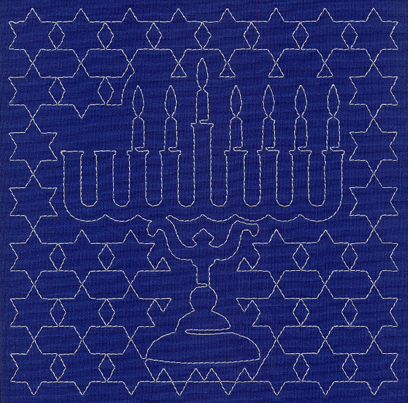 Menorah Sashiko Square - Sixth Night