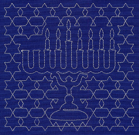 Menorah Sashiko Square - Sixth Night