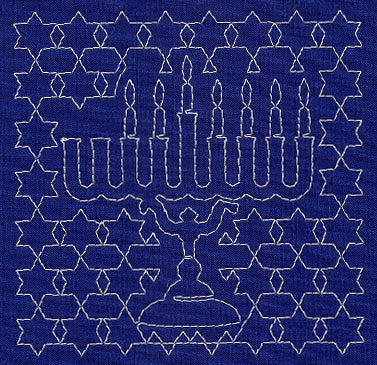 Menorah Sashiko Square - Sixth Night