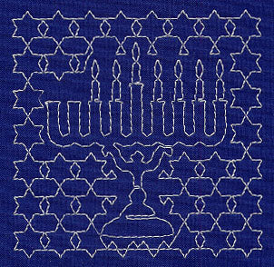 Menorah Sashiko Square - Sixth Night