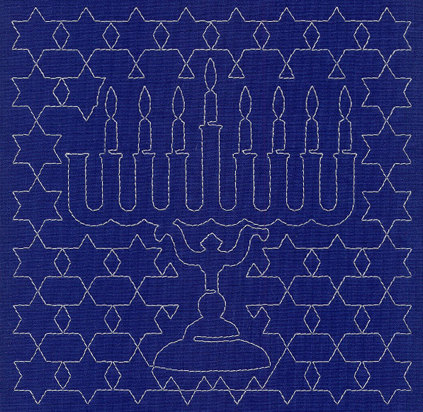 Menorah Sashiko Square - Seventh Night