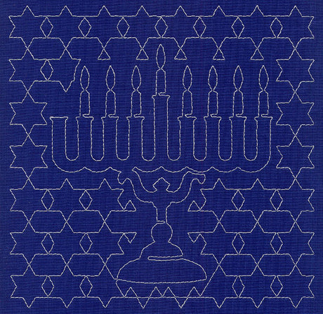 Menorah Sashiko Square - Seventh Night