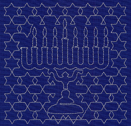 Menorah Sashiko Square - Seventh Night