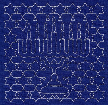 Menorah Sashiko Square - Seventh Night