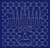 Menorah Sashiko Square - Seventh Night