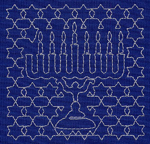 Menorah Sashiko Square - Seventh Night