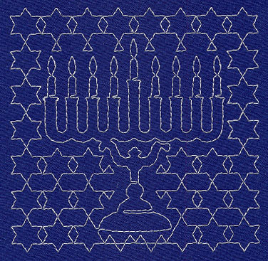 Menorah Sashiko Square - Eighth Night