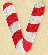 Candy Cane Lower Case Letter v - 5 inch