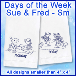 A Days of the Week Sunbonnet Sue & Fisherman Fred (Bluework) Design Pack