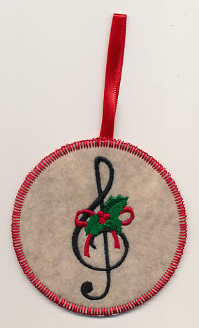 Treble Clef with Holly Ornament (In-the-Hoop)