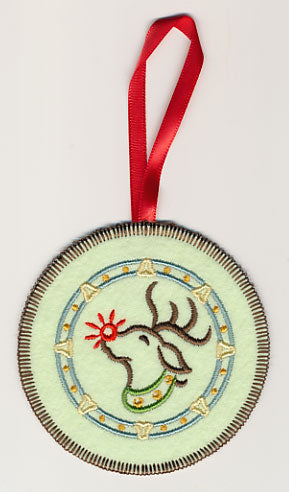 Bright Rudolph Circle Ornament (In-the-Hoop)