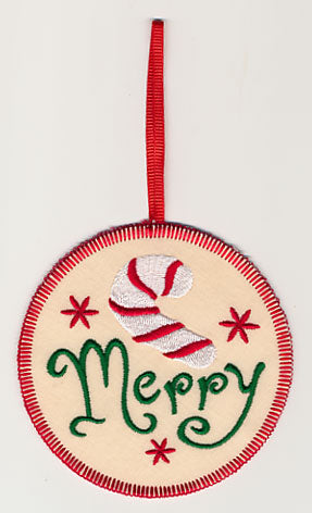 Merry with Candy Cane Ornament (In-the-Hoop)