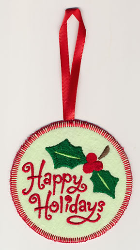 Happy Holidays with Holly Ornament (In-the-Hoop)