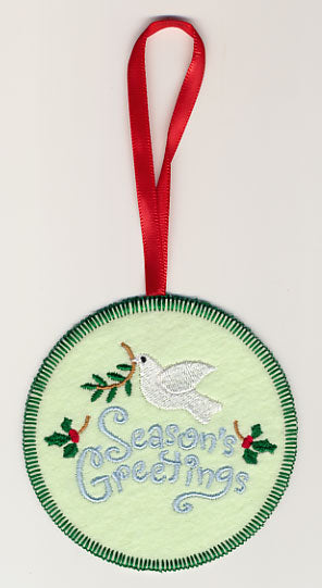 Season's Greetings with Dove Ornament (In-the-Hoop)