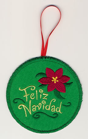 Feliz Navidad with Poinsettia Ornament (In-the-Hoop)