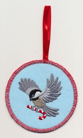 Chickadee with Candy Cane Ornament (In-the-Hoop)