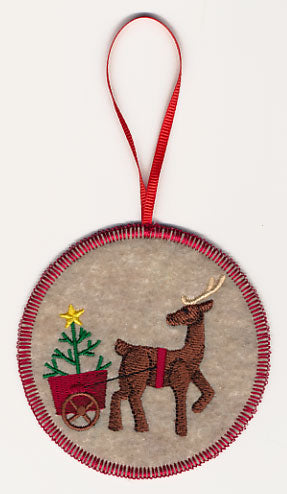 Christmas Reindeer with Cart and Tree Ornament (In-the-Hoop)