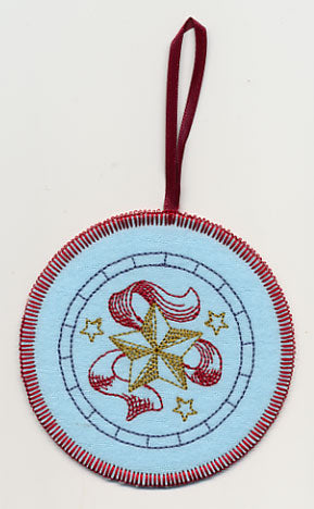 Country Christmas Star Circle Ornament (In-the-Hoop)