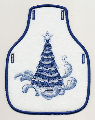 Delft Blue Christmas Tree Bottle Apron (In-the-Hoop)
