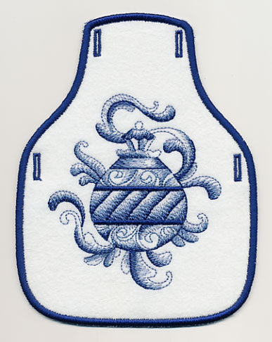 Delft Blue Ornament Bottle Apron (In-the-Hoop)