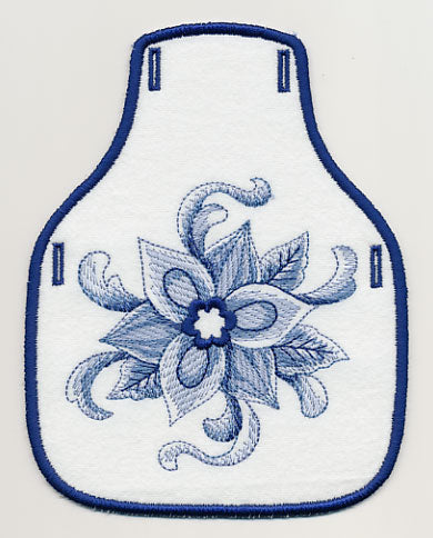 Delft Blue Poinsettia Bottle Apron (In-the-Hoop)