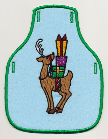 Jolly Reindeer with Gifts Bottle Apron (In-the-Hoop)