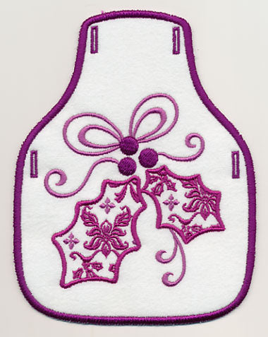 Damask Christmas Holly Bottle Apron (In-the-Hoop)