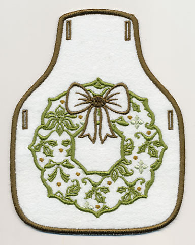 Damask Christmas Wreath Bottle Apron (In-the-Hoop)