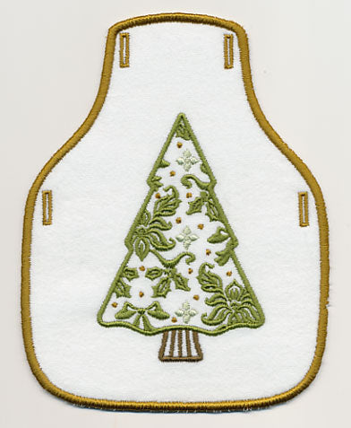 Damask Christmas Tree Bottle Apron (In-the-Hoop)