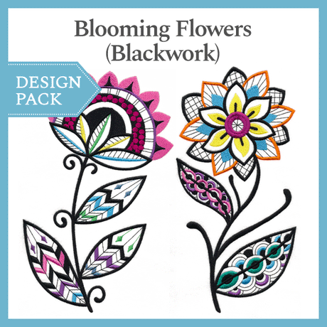 A Blooming Blackwork Flowers Design Pack
