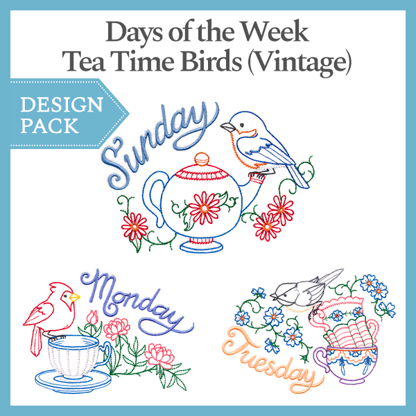 A Days of the Week Tea Time Birds (Vintage) Design Pack