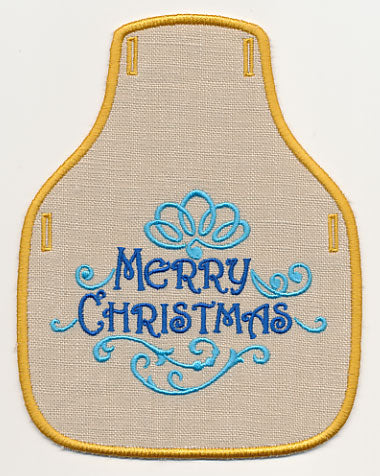 Fa La La Filigree Merry Christmas Bottle Apron (In-the-Hoop)