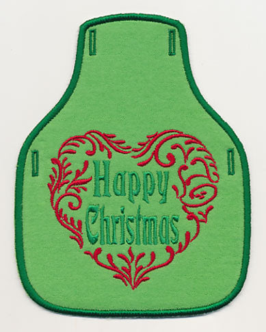 Holiday Hearts - Happy Christmas Bottle Apron (In-the-Hoop)